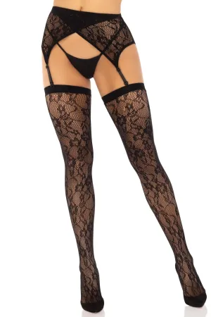 2 Piece Lace Thigh High And Crossover Garter Belt