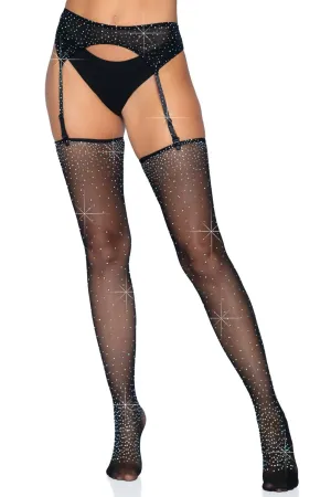 2 Piece Rhinestone Micro Net Garter Betl Stockings Set