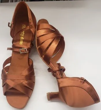 2" Aida -- Women's Latin Sandal -- Tan Satin