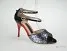 3.5" Bonnie -- Ultra Slim Heel  Latin Sandal -- Black Patent/Gun Metal Glitter with Red Heel