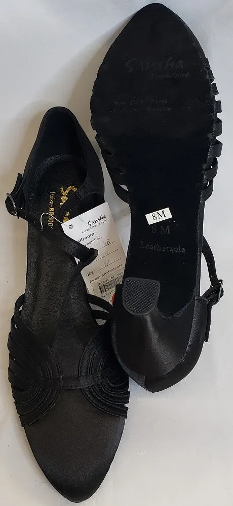 3" Luisa -- Flare Heel Standard Ballroom Shoe -- Black Satin