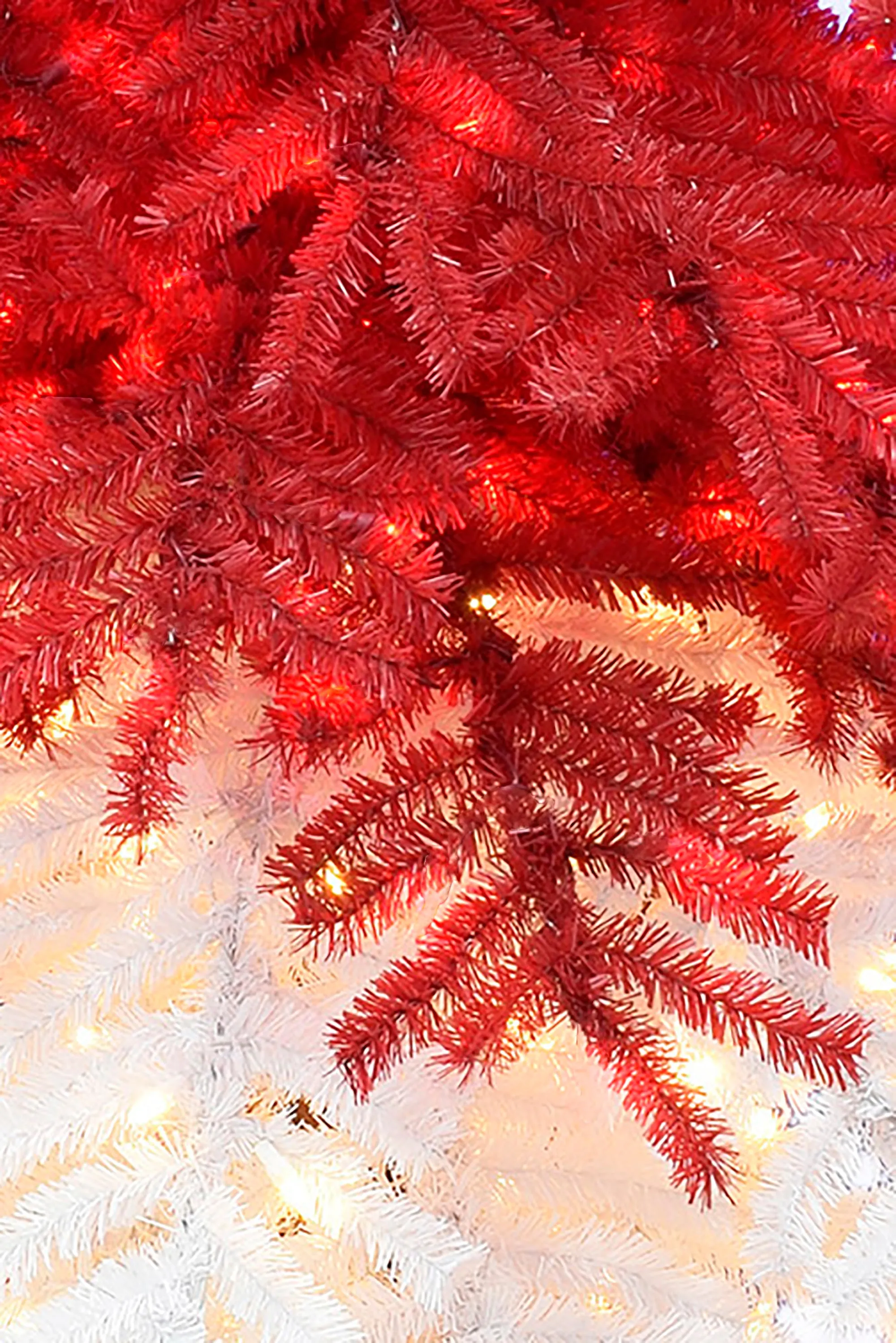 9ft Bendable Two Tone Red White Christmas Tree with Detachable Hanging Aspen Fir Ball
