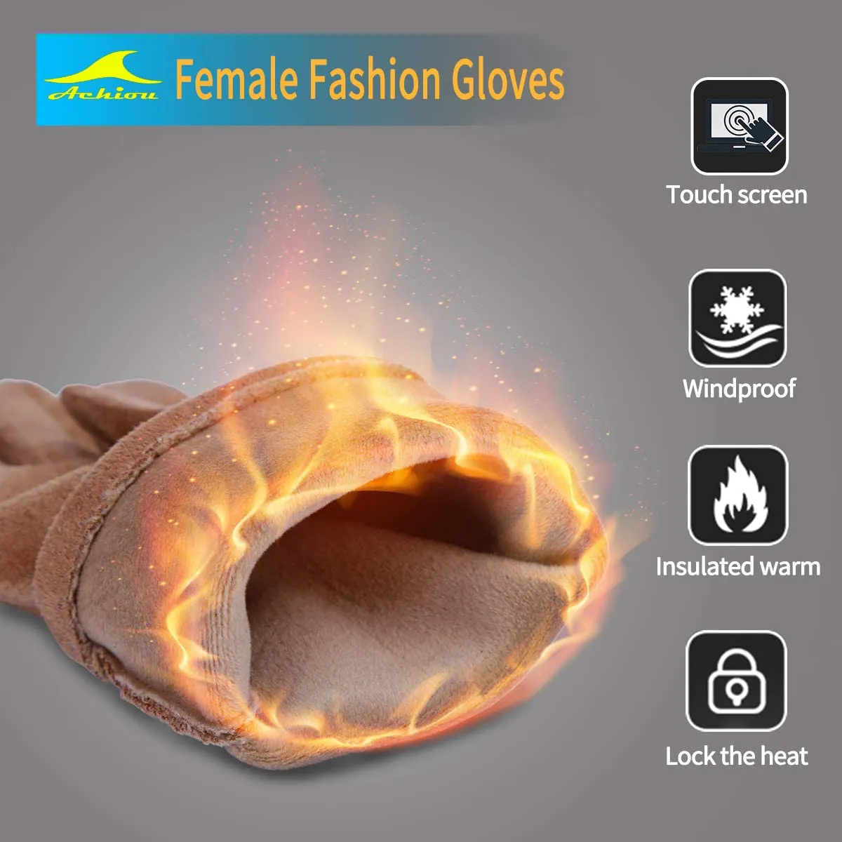 Achiou Women Winter Touchscreen Gloves Soft Comfortable Thermal Elastic Stretch Texting Glove for Traveling, Running,Shopping