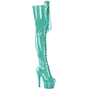 ADORE-3020GP Aqua Glitter Thigh High Pole Dancer Clearance Boots
