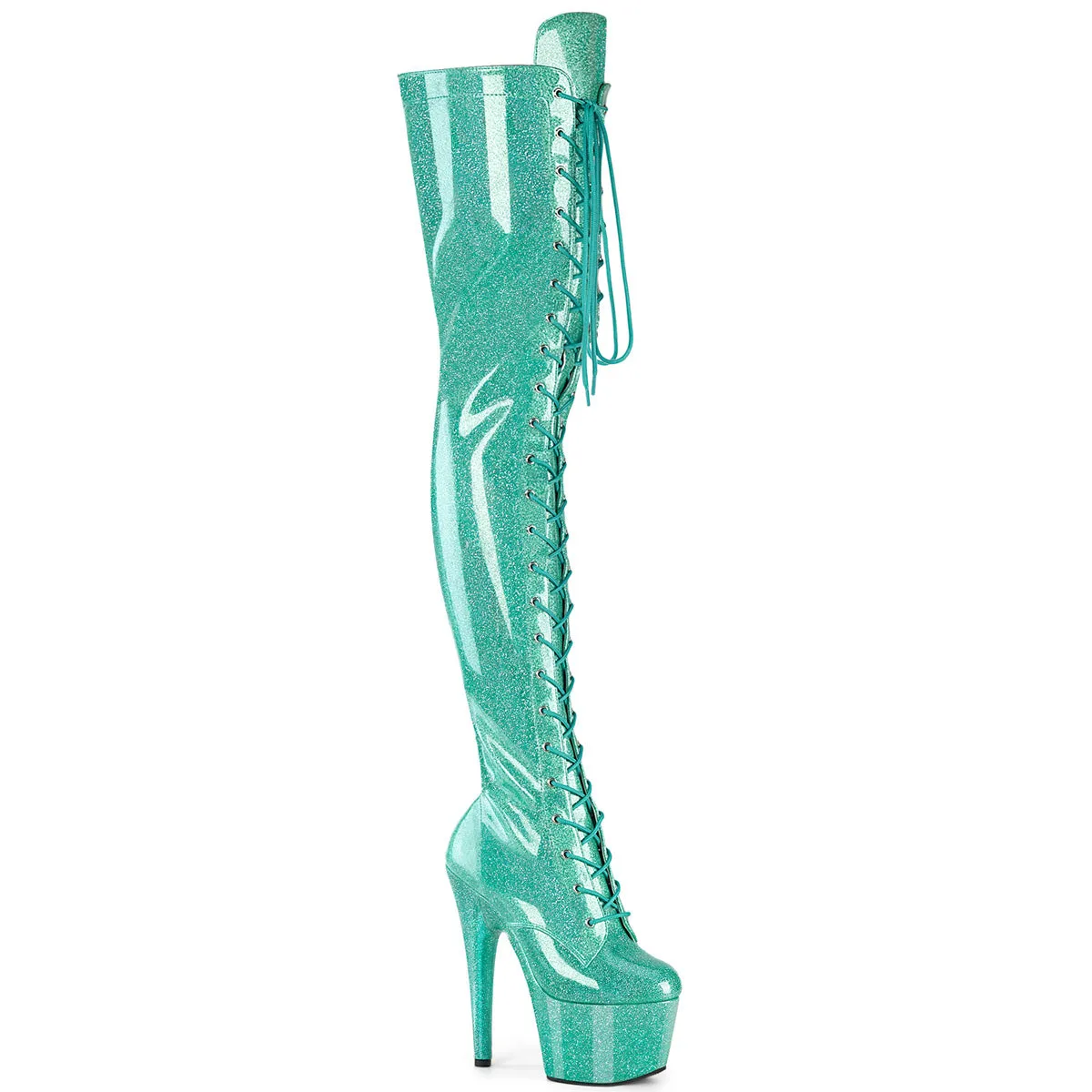 ADORE-3020GP Aqua Glitter Thigh High Pole Dancer Clearance Boots