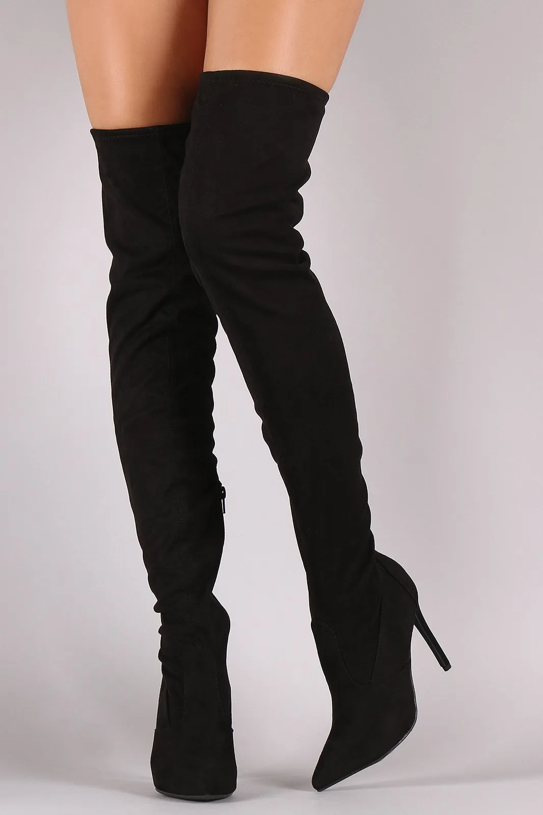 Anne Michelle Stretch Suede Thigh High Stiletto Boots