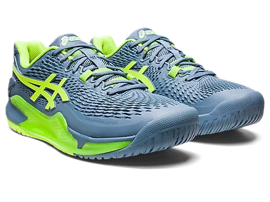 Asics Gel Resolution 9 Wide (2E) (Steel Blue/Hazard Green)