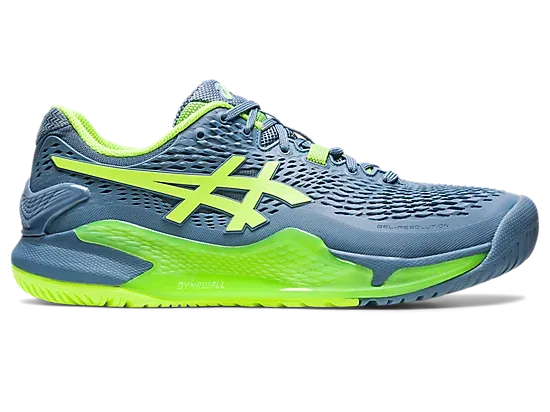 Asics Gel Resolution 9 Wide (2E) (Steel Blue/Hazard Green)