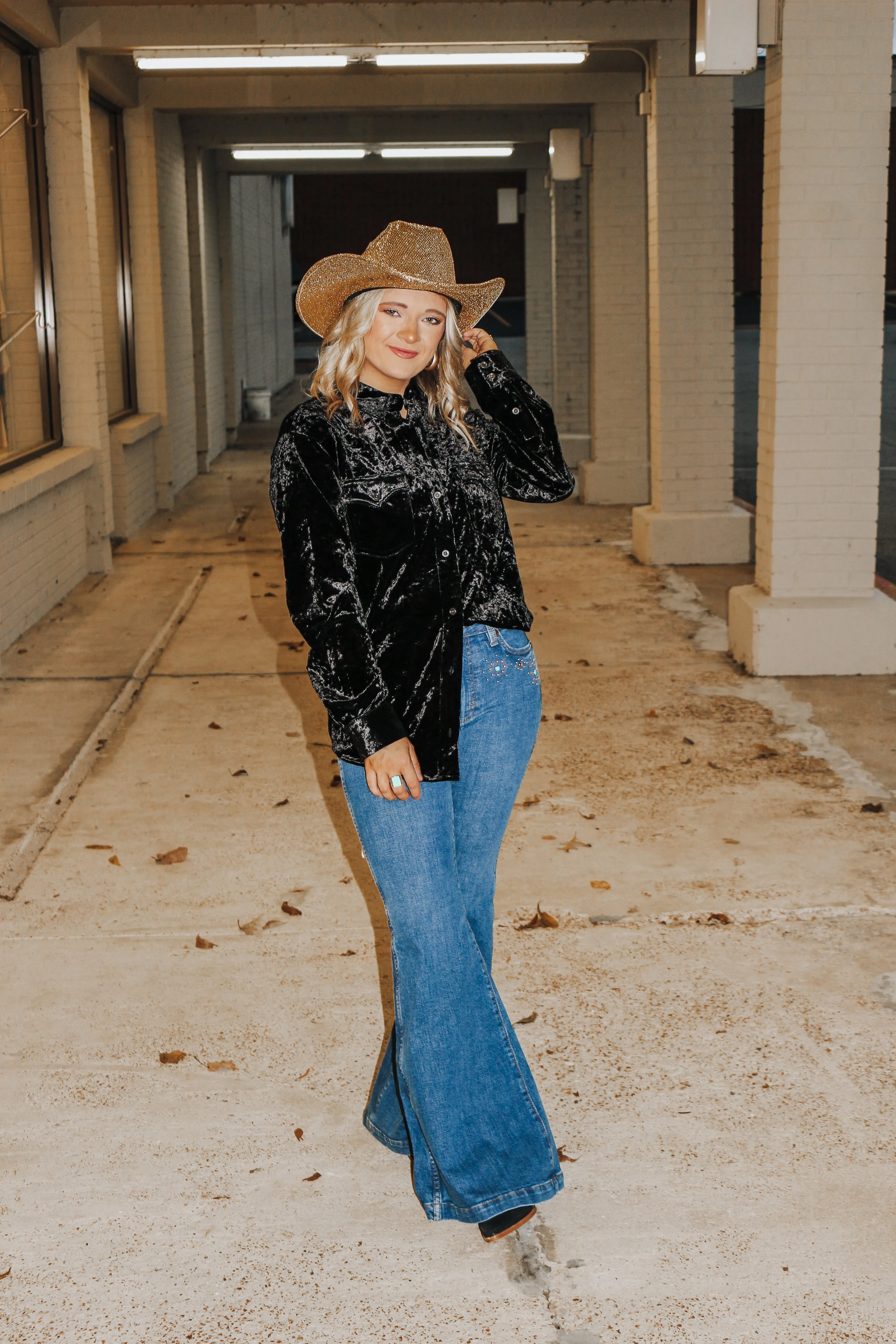Be Who You Are Retro Bedazzled High Rise Trumpet Flare Jeans