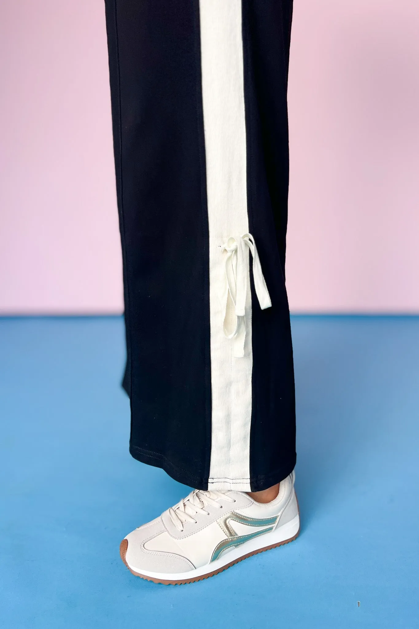 Black Contrast Side Stripe Zipper Back Leg Tie Jumpsuit