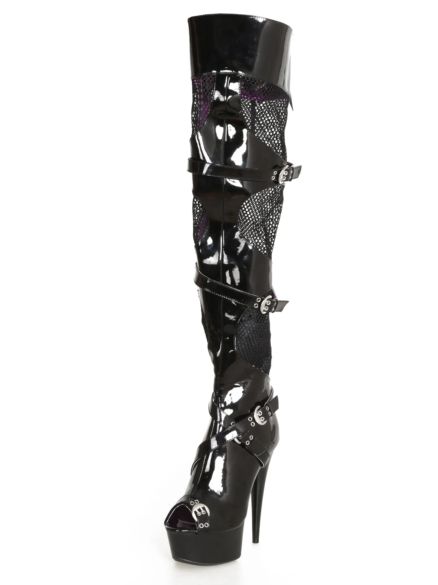 Black Fishnet Thigh High Boots