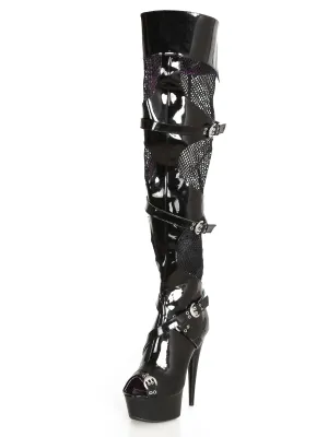 Black Fishnet Thigh High Boots