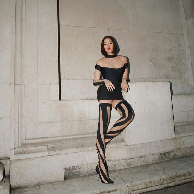 Black Mesh HIGH BOOTS
