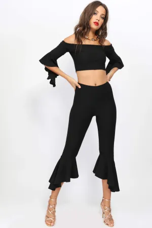 Black Skinny Trousers With Large Frill Cuff