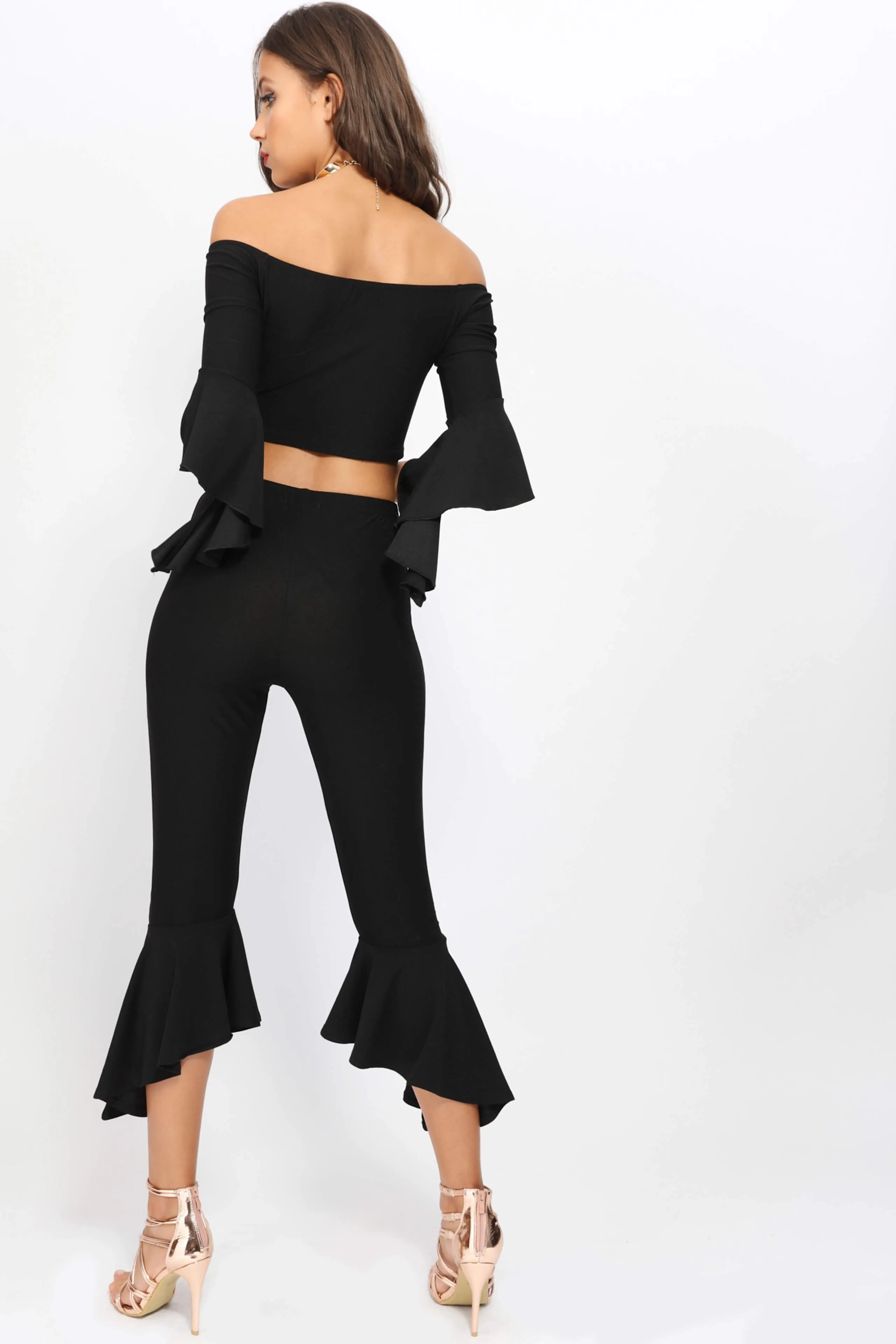 Black Skinny Trousers With Large Frill Cuff