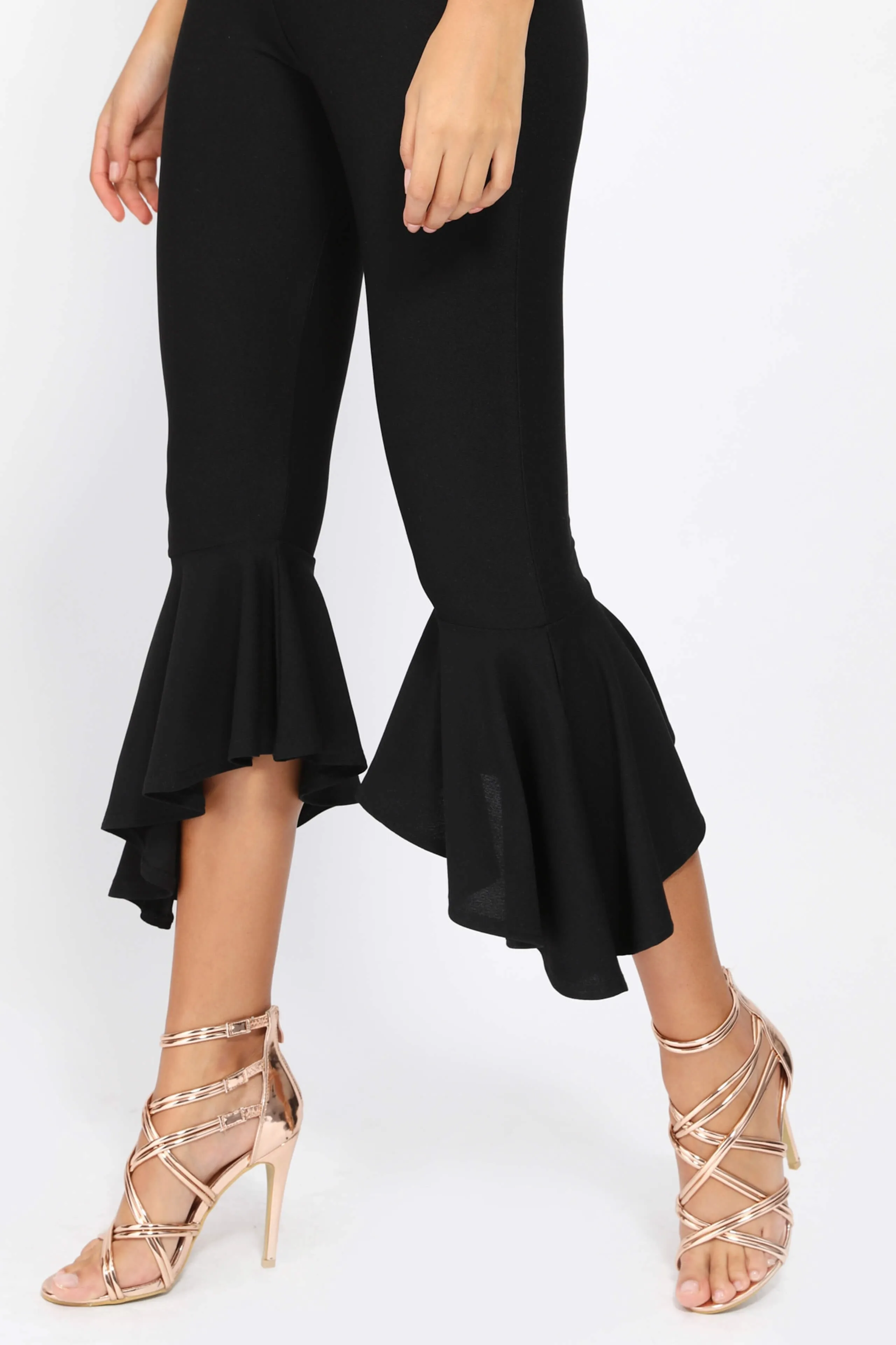Black Skinny Trousers With Large Frill Cuff