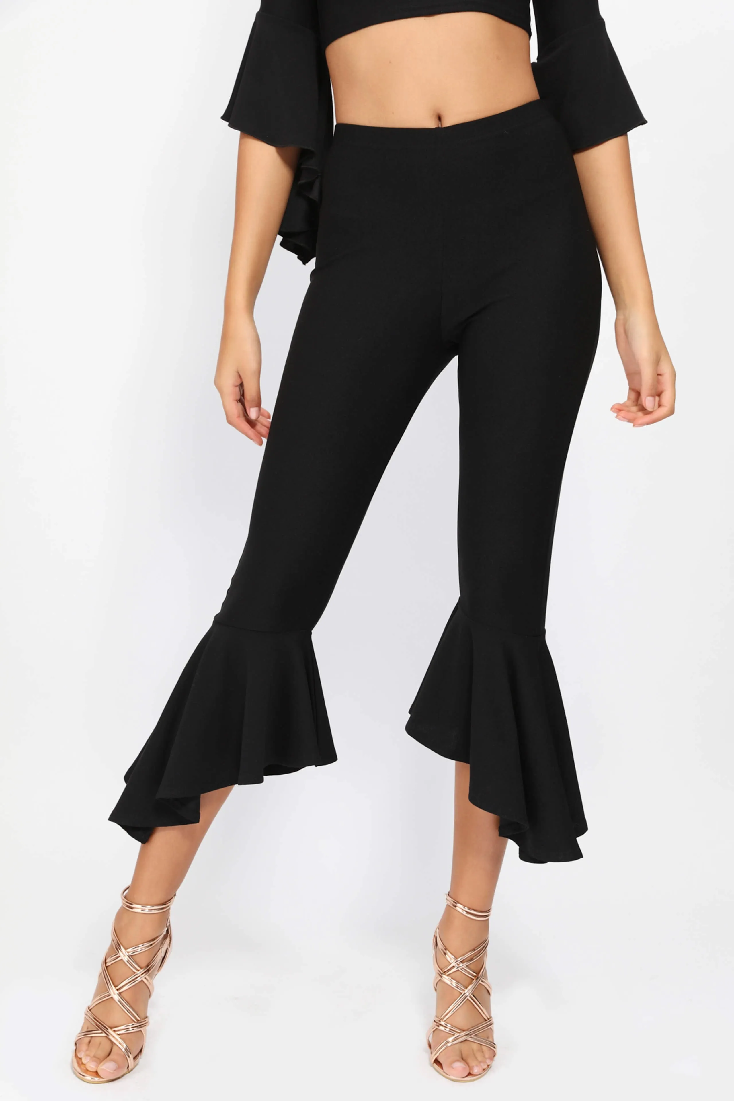 Black Skinny Trousers With Large Frill Cuff