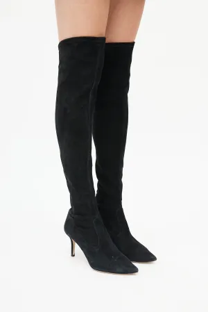 Black Suede Thigh High Boot