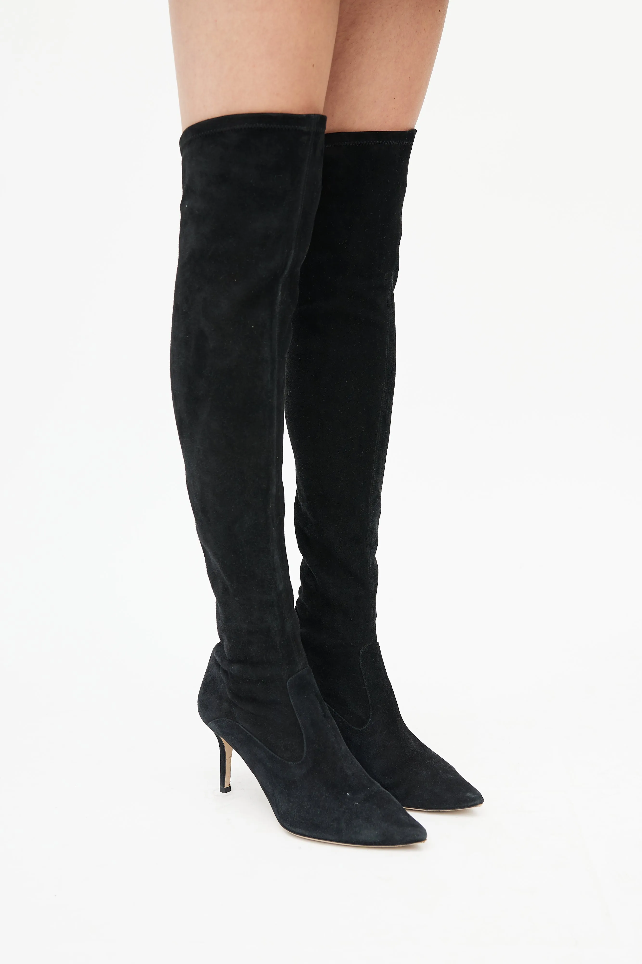 Black Suede Thigh High Boot