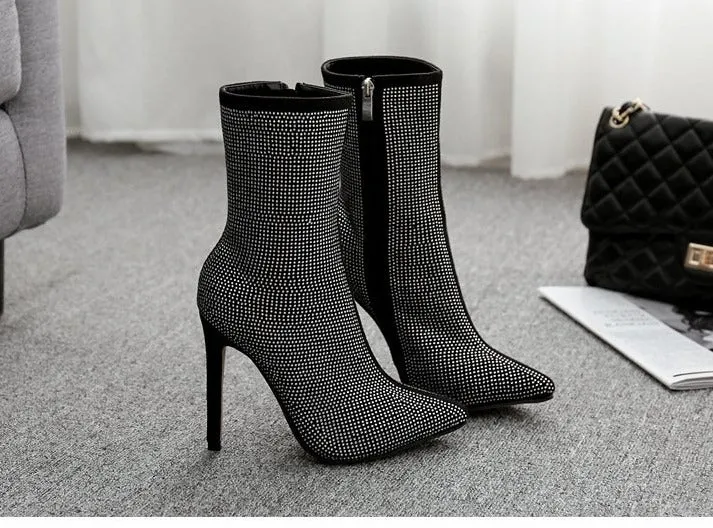 Bling Rhinestone High Heel Boots