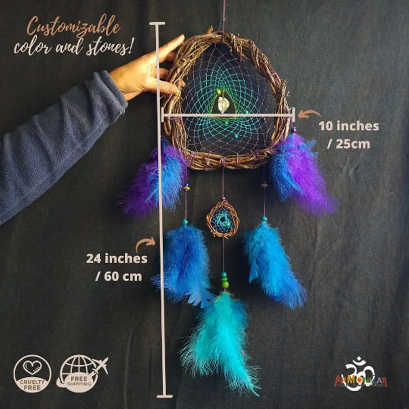 Boho wall decor Crystal Dreamcatcher wall hanging, Large woven wall art dream catcher set boho decor, Large wall art high vibration crystals