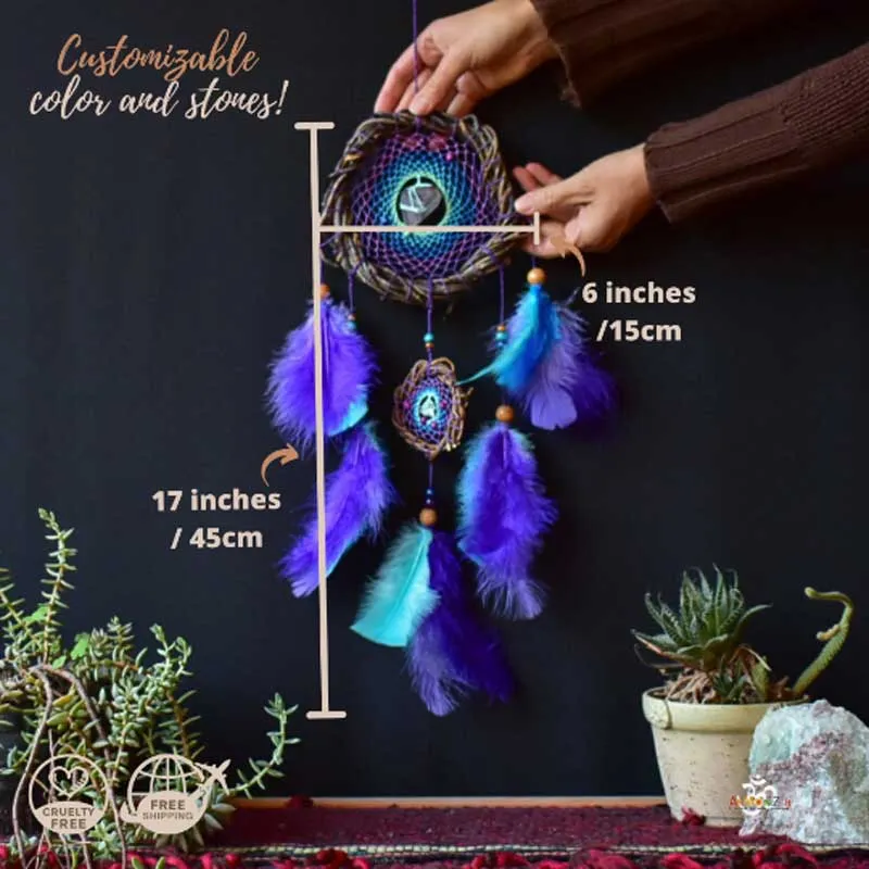 Boho wall decor Crystal Dreamcatcher wall hanging, Large woven wall art dream catcher set boho decor, Large wall art high vibration crystals