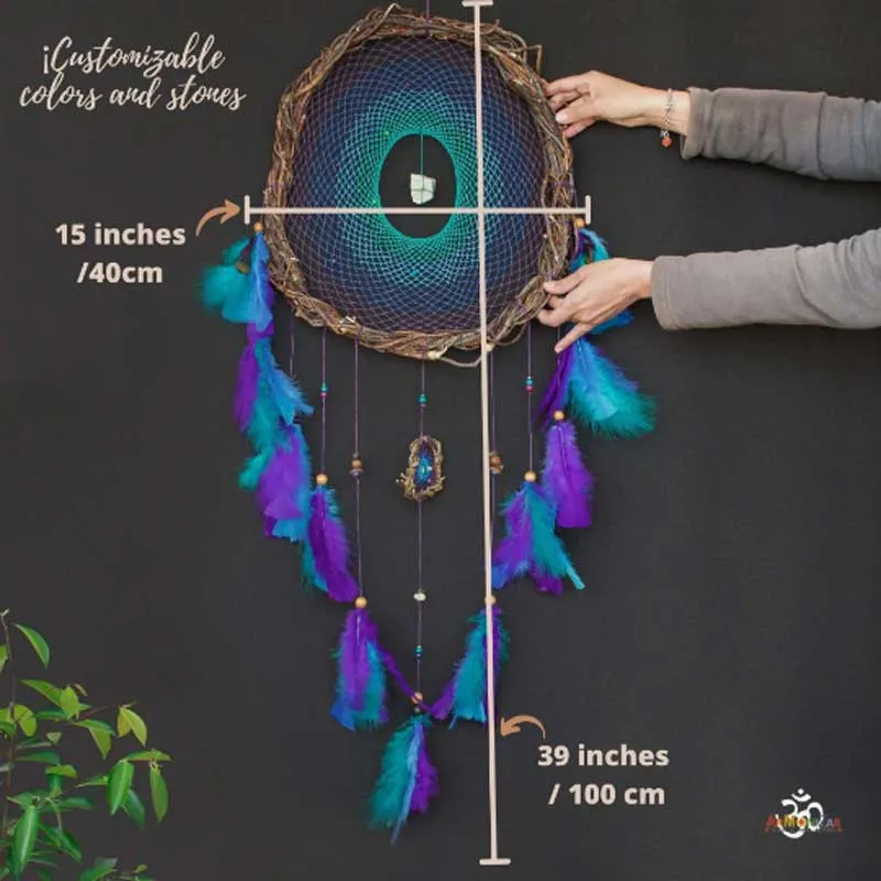 Boho wall decor Crystal Dreamcatcher wall hanging, Large woven wall art dream catcher set boho decor, Large wall art high vibration crystals