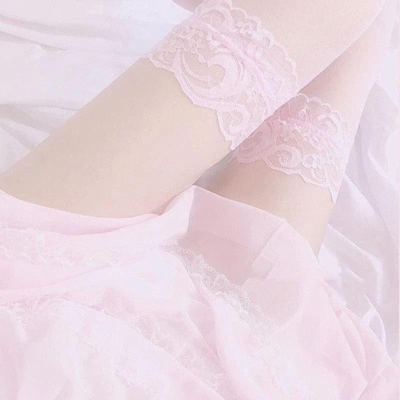 Bowknot Lace Thigh High Socks - Elegant Gothic Accessory