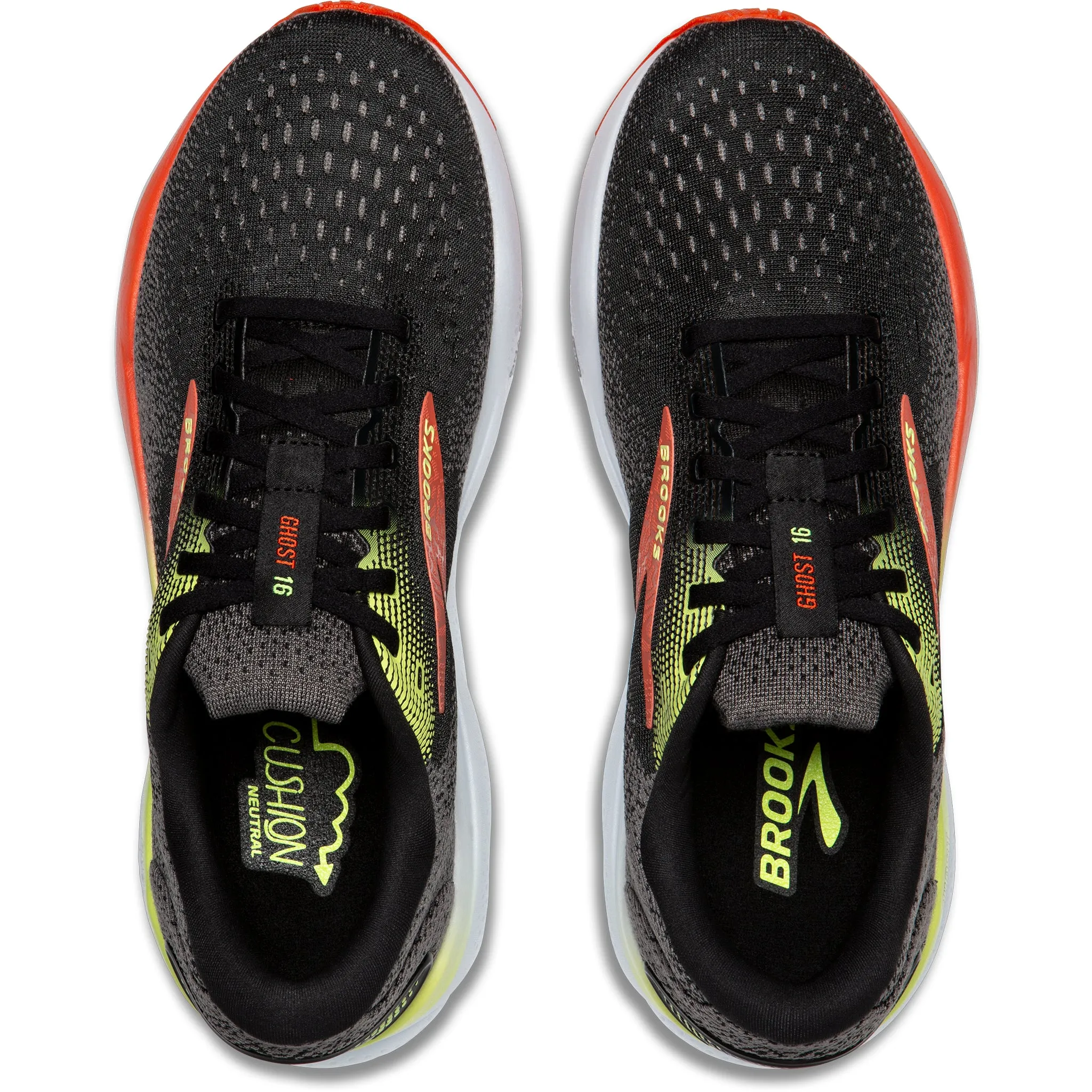 Brooks Ghost 16 Men's Wide Fit 2E Black/Mandarin Red/Green