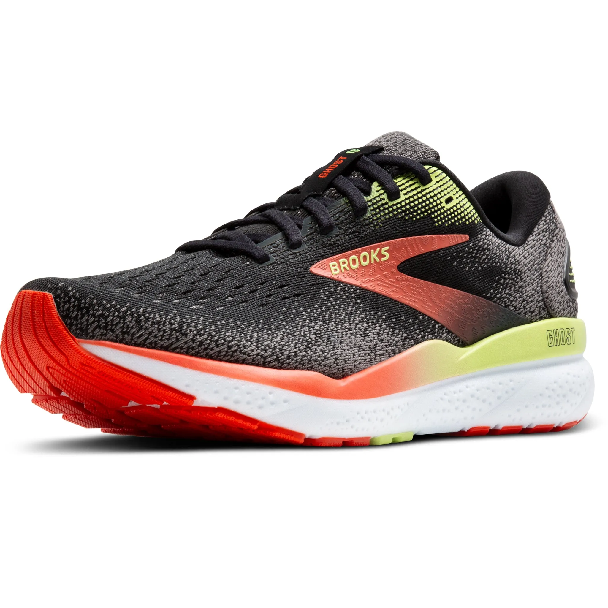 Brooks Ghost 16 Men's Wide Fit 2E Black/Mandarin Red/Green