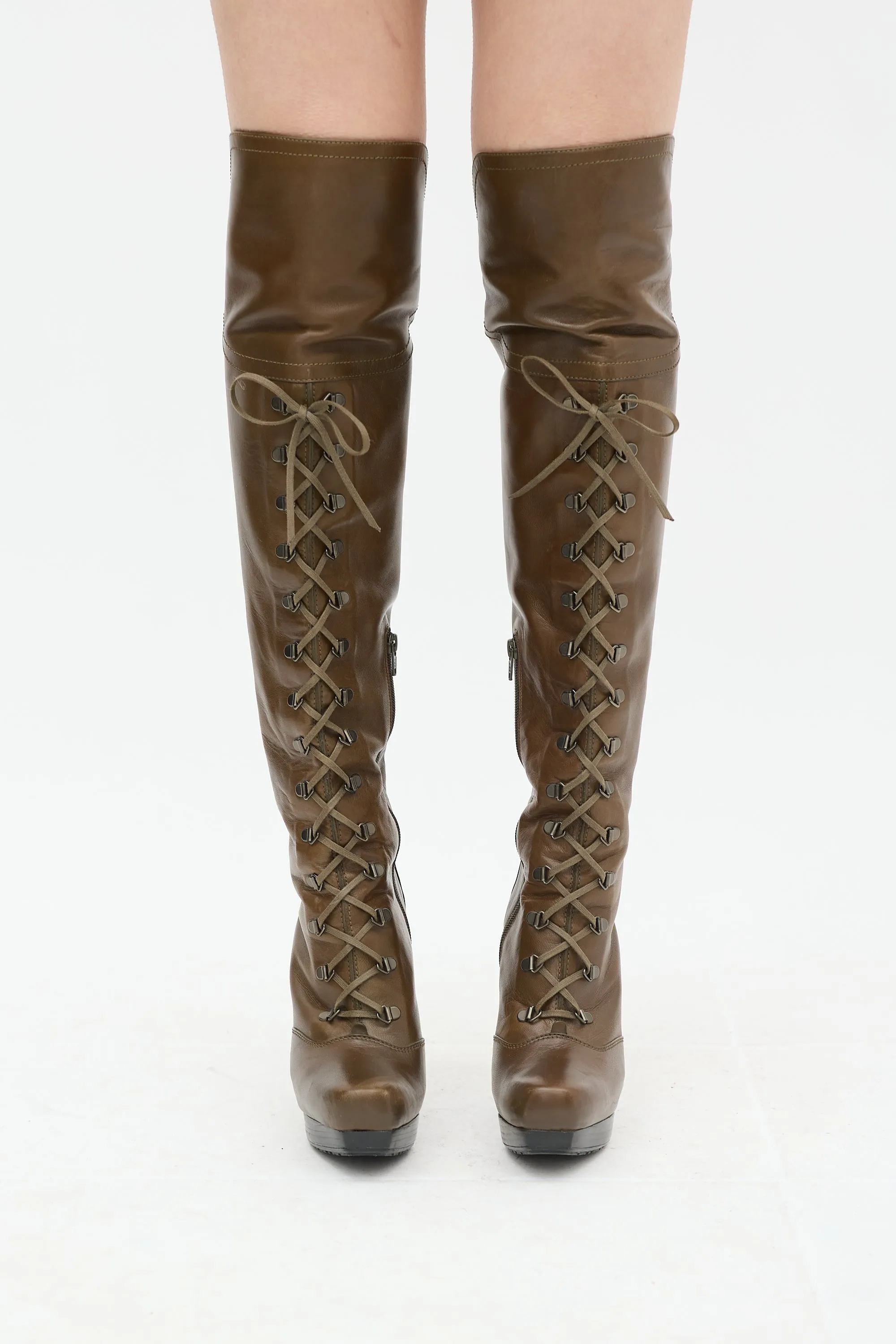 Brown Leather Thigh High Boot