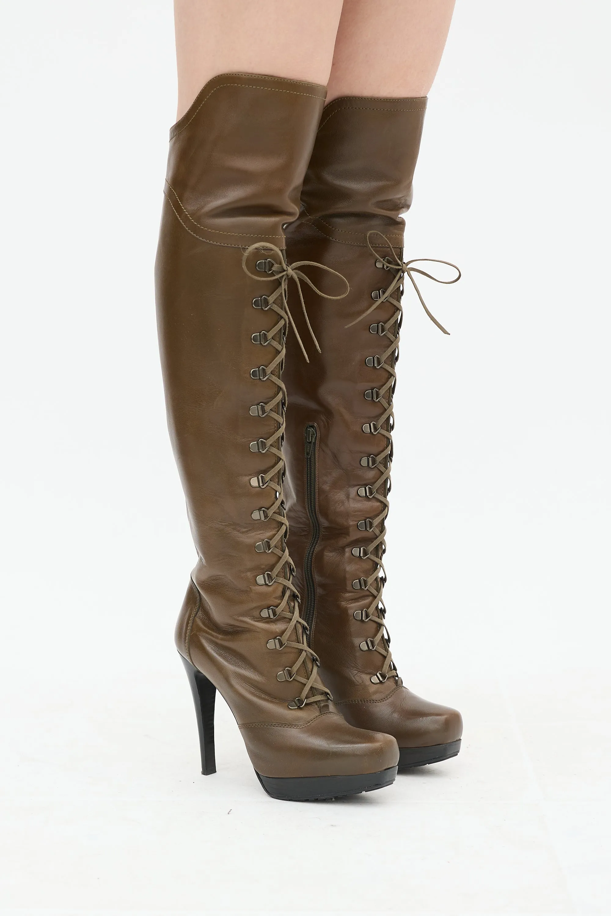 Brown Leather Thigh High Boot