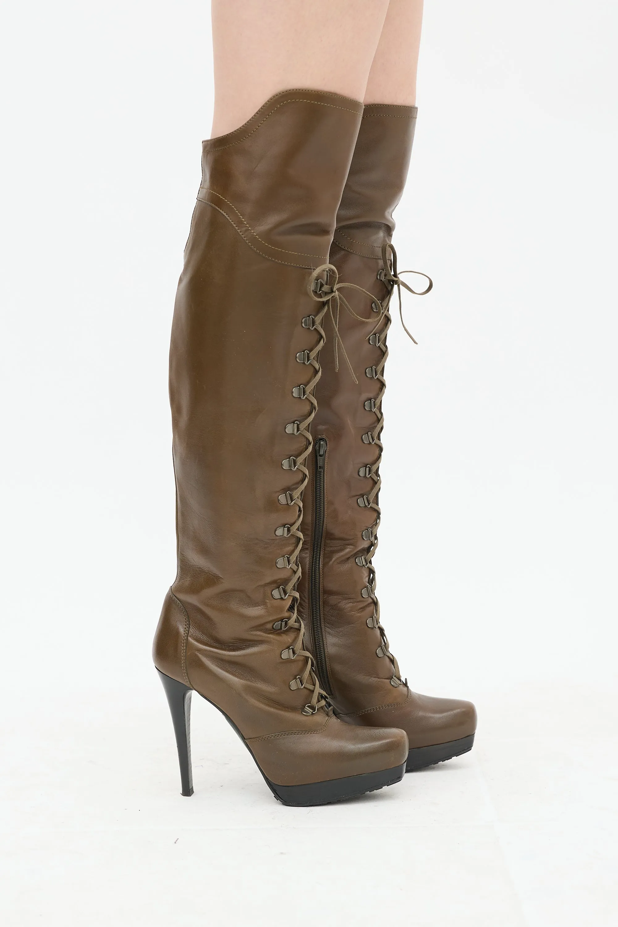Brown Leather Thigh High Boot
