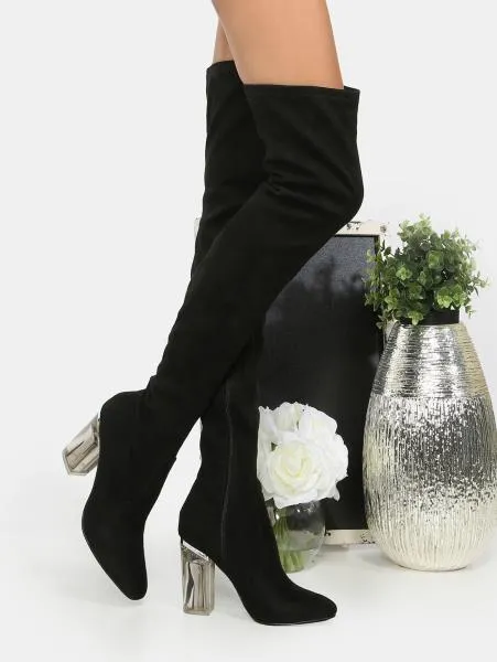 Cape Robbin Fay-2 Over Knee Stretch Glass Heel Thigh Boots (5.5, Black suede)