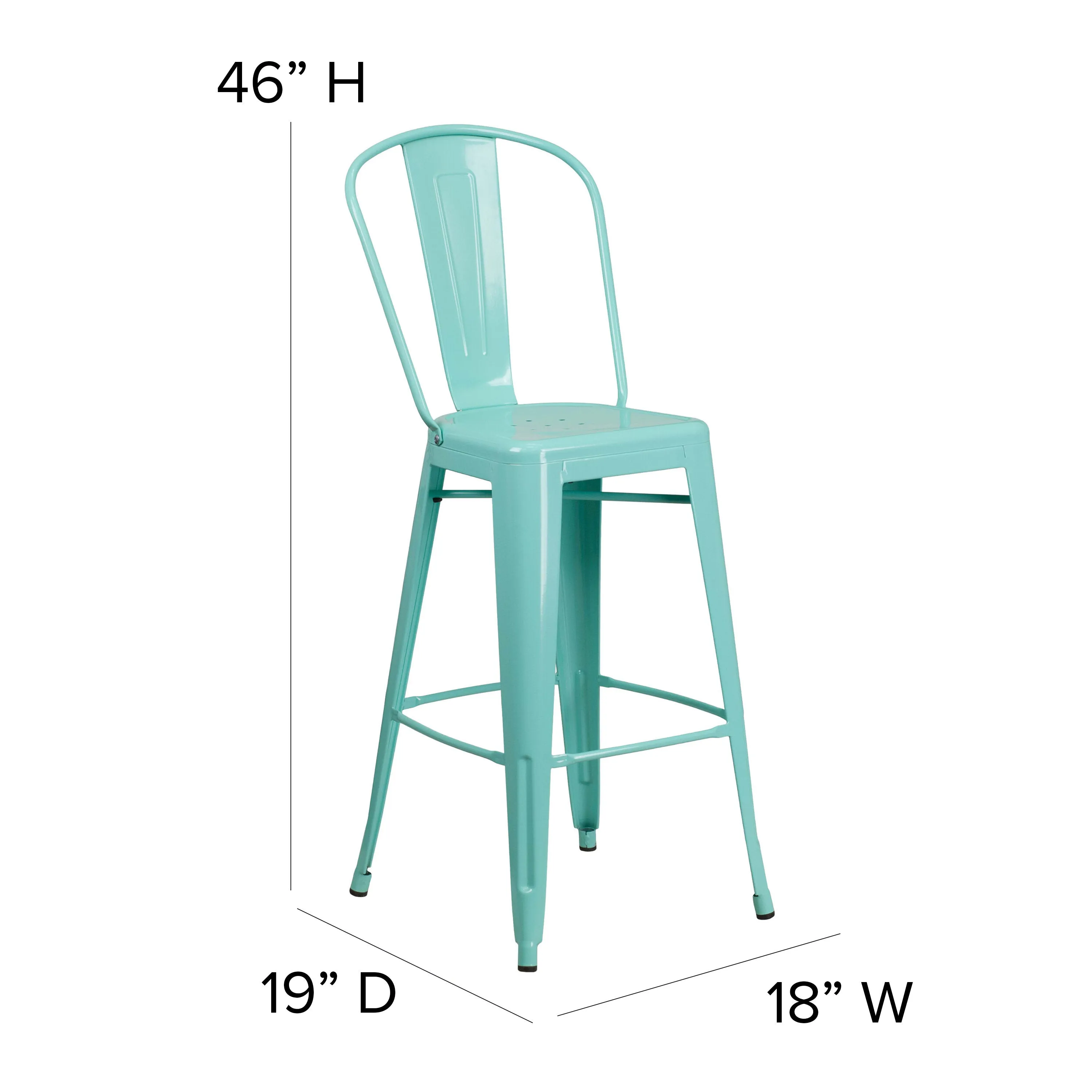 Carly Commercial Grade 30" High Metal Indoor-Outdoor Bar Height Stool with Back and Polystyrene Seat