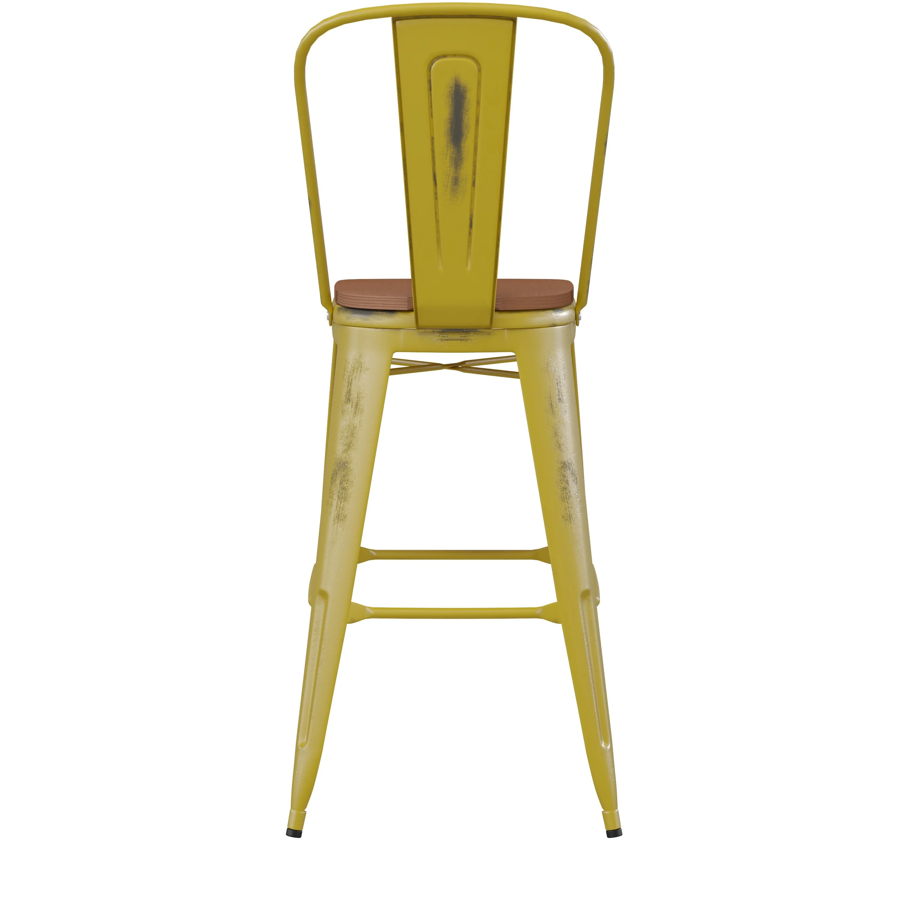 Carly Commercial Grade 30" High Metal Indoor-Outdoor Bar Height Stool with Back and Polystyrene Seat