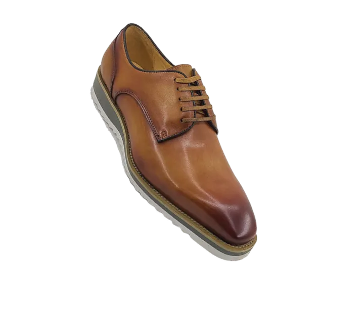 Carrucci Cognac Genuine Leather Men's Lace Up Casual Shoes