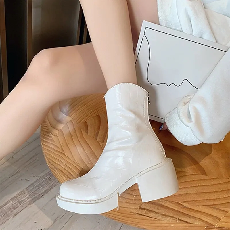 Chunky Heels Ankle Boots For Women Genuine Leather Autumn Winter Ladies Knee High Long Boots Fashion Zipper Platform High Boots