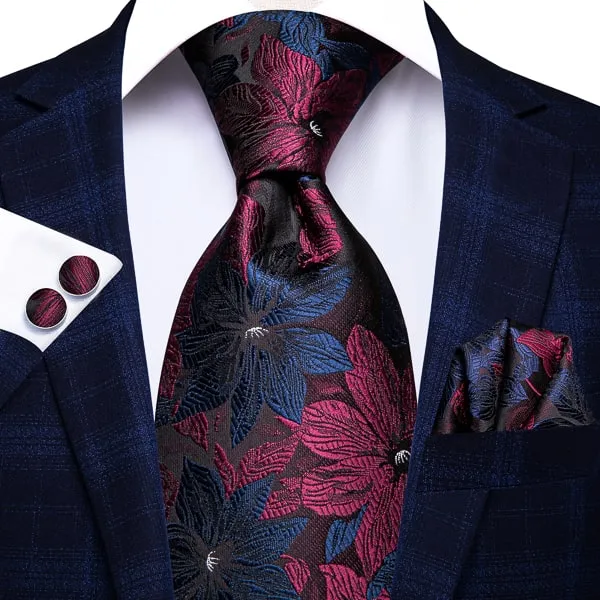 Classy Men Red & Blue Floral Silk Tie