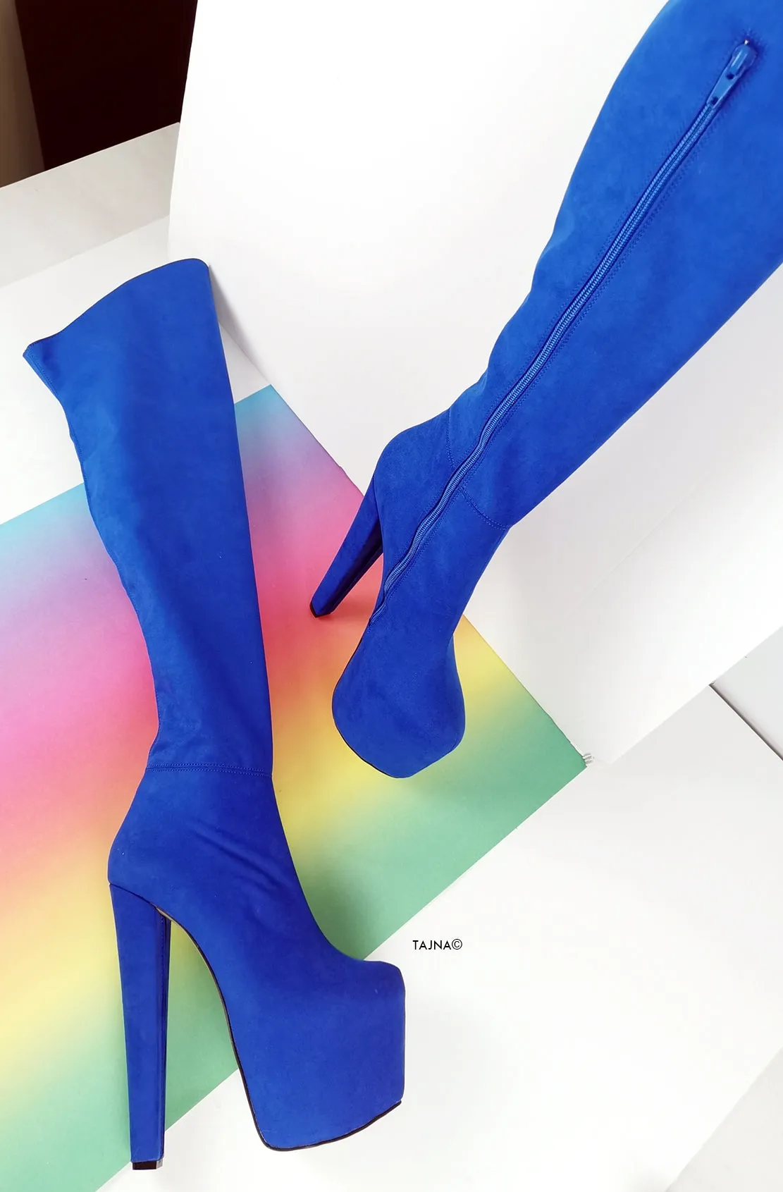 Cobalt Blue Suede Thigh High Boots