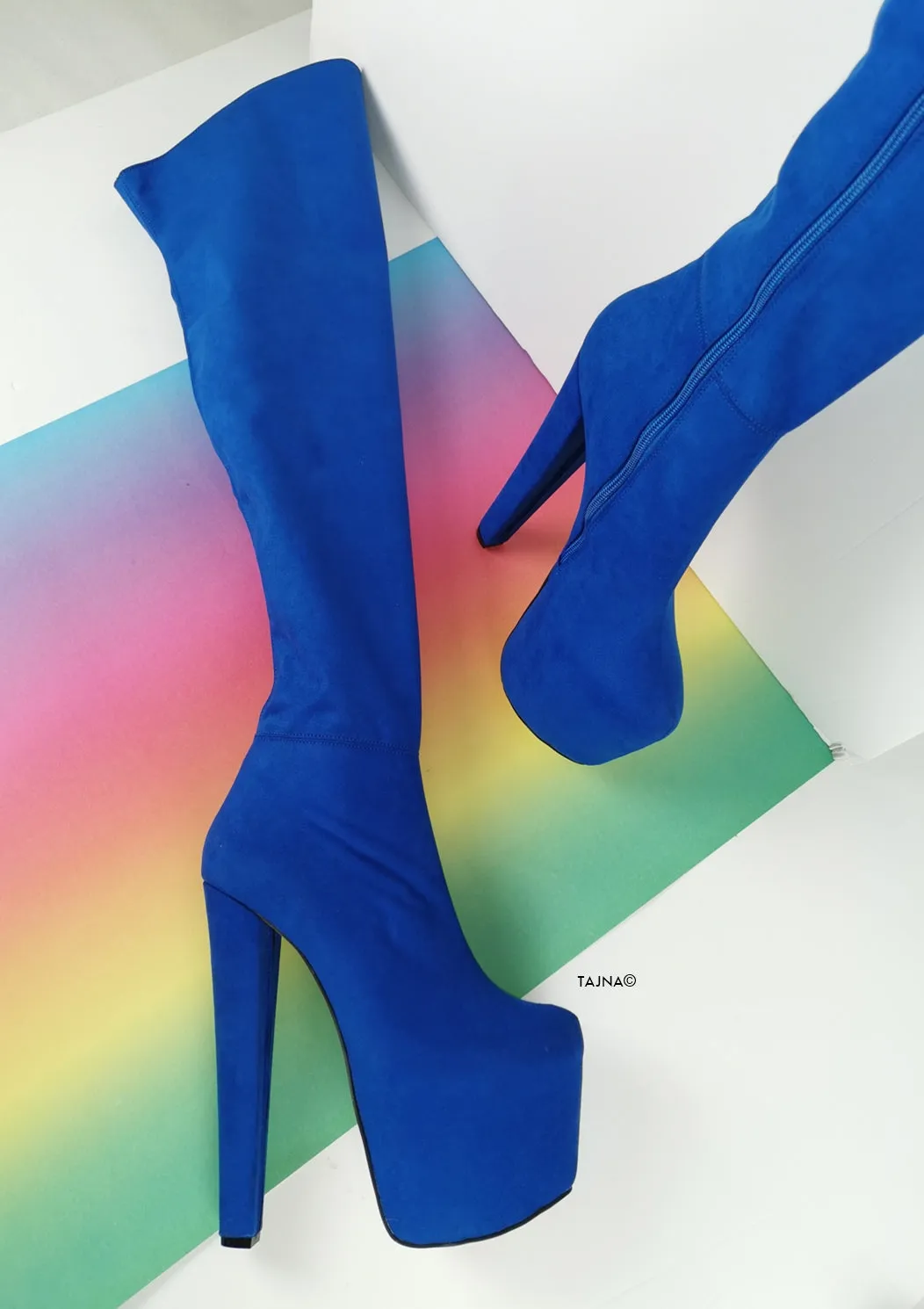 Cobalt Blue Suede Thigh High Boots