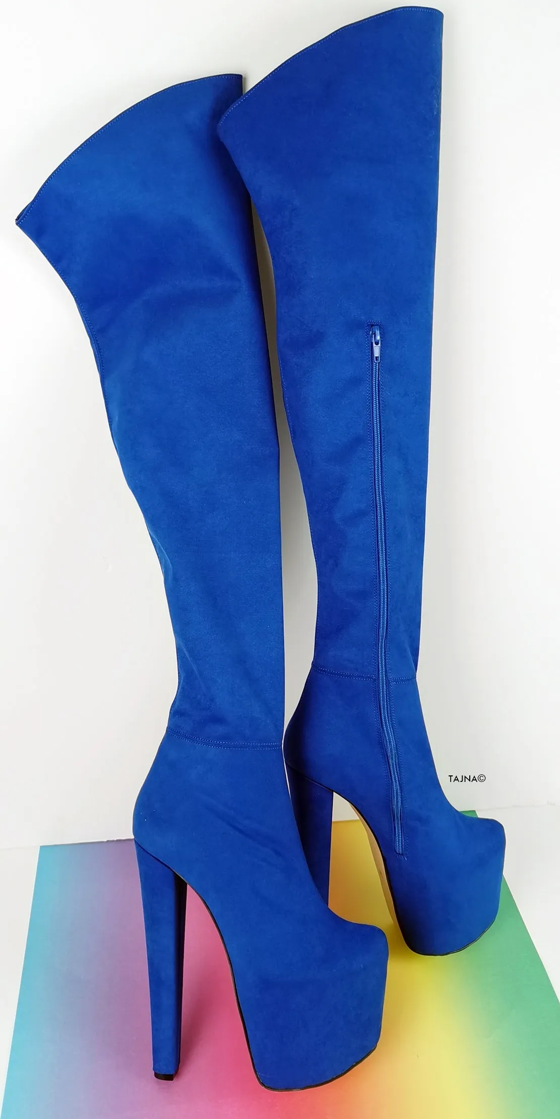 Cobalt Blue Suede Thigh High Boots