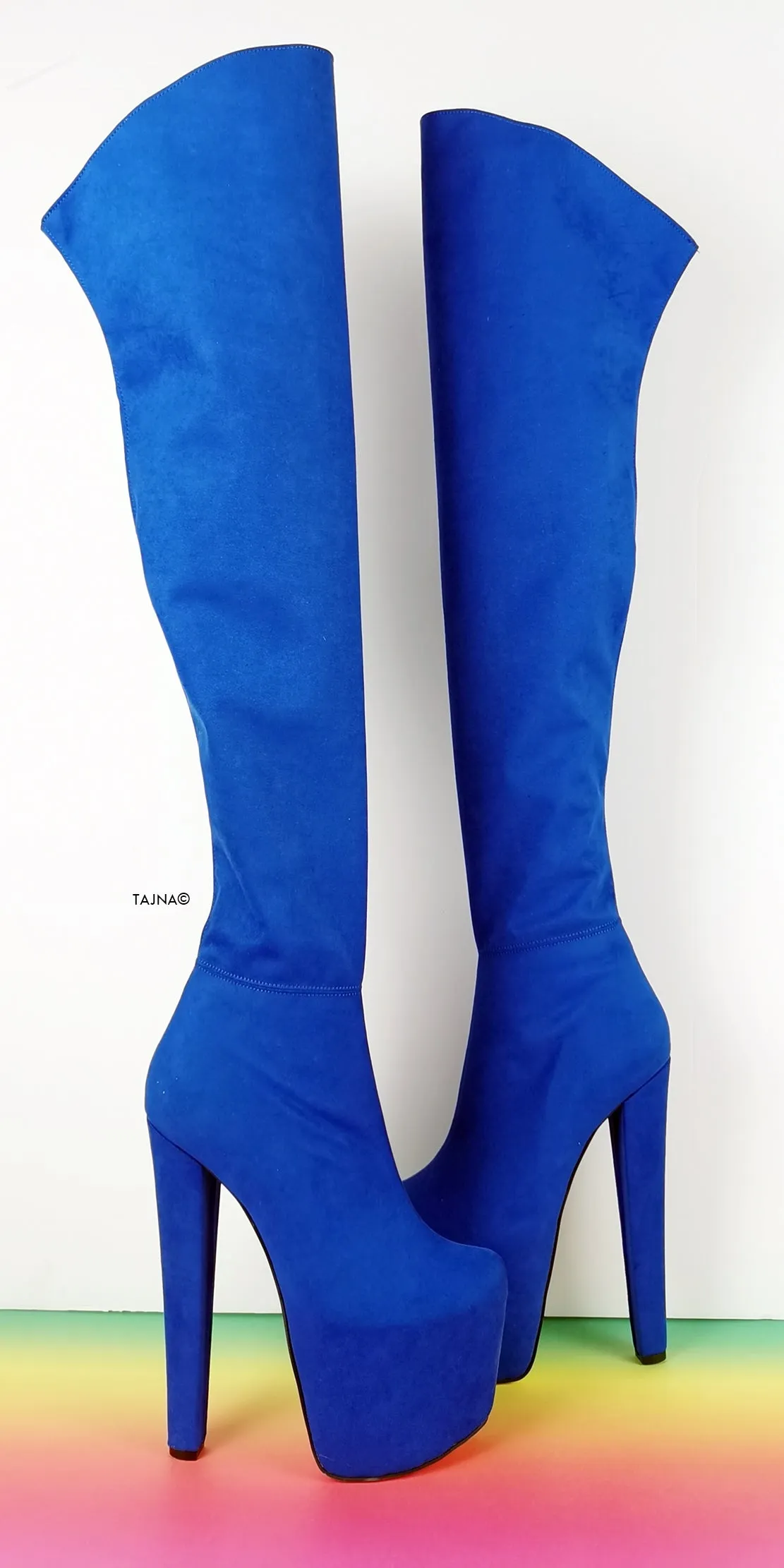 Cobalt Blue Suede Thigh High Boots