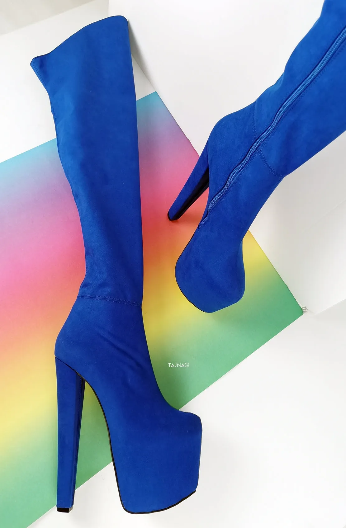 Cobalt Blue Suede Thigh High Boots