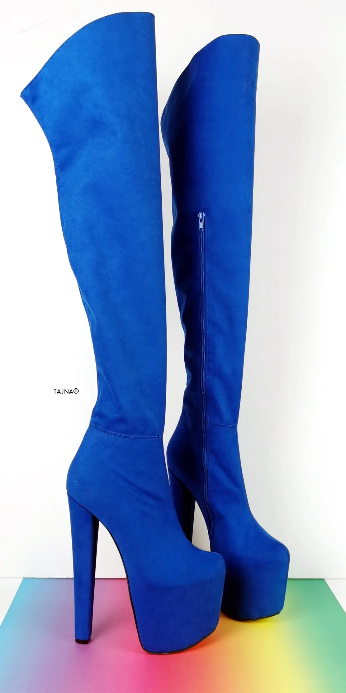 Cobalt Blue Suede Thigh High Boots