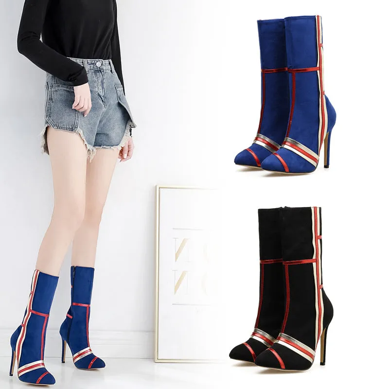 Color matching fashion suede thin high heel medium high boots
