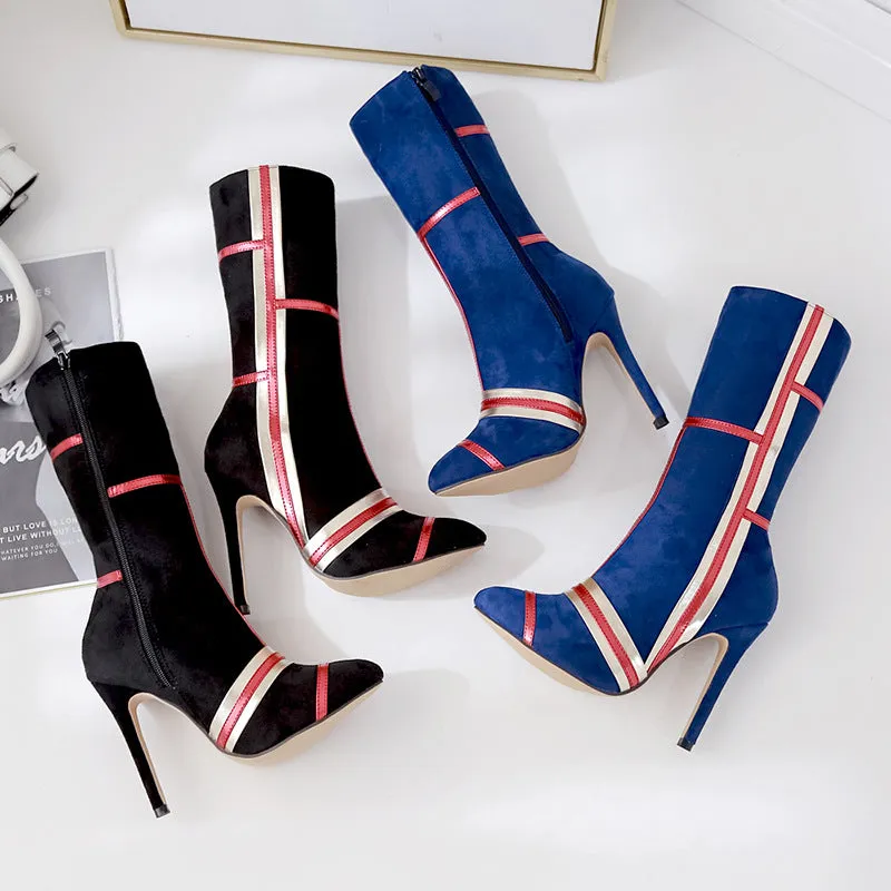 Color matching fashion suede thin high heel medium high boots