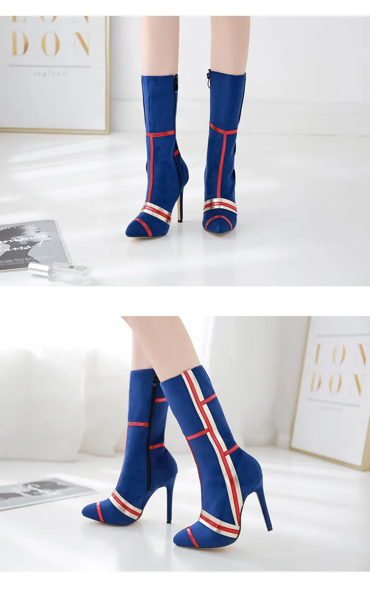Color matching fashion suede thin high heel medium high boots