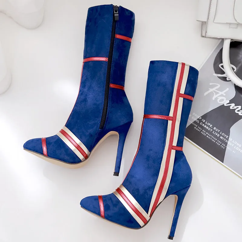 Color matching fashion suede thin high heel medium high boots