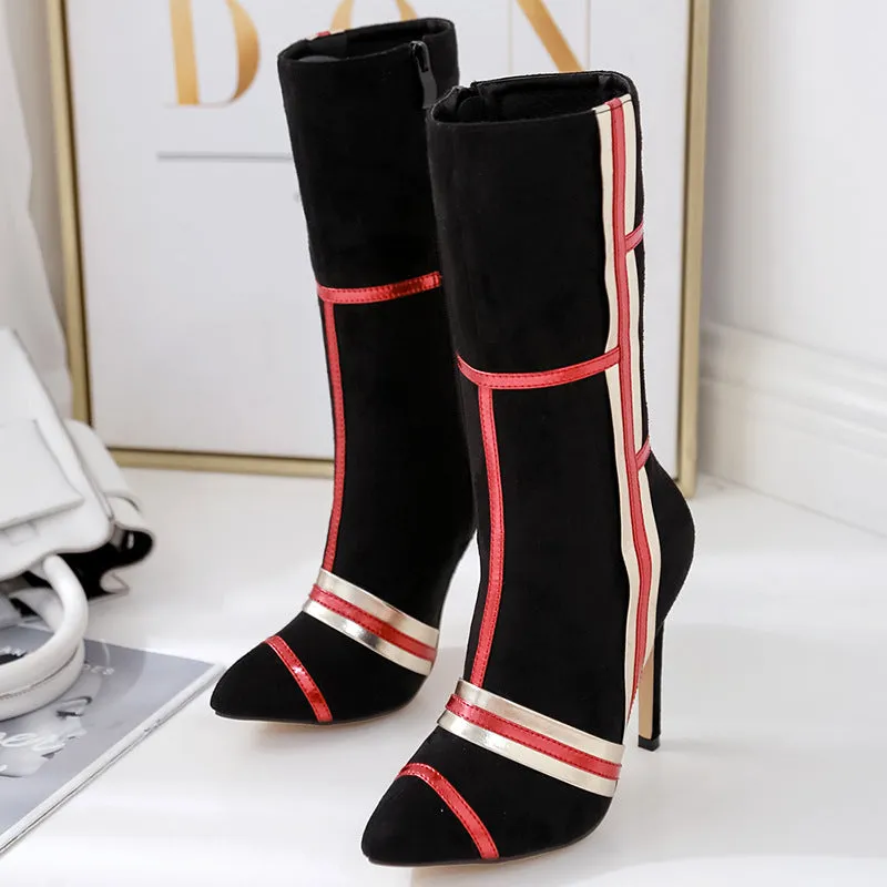 Color matching fashion suede thin high heel medium high boots
